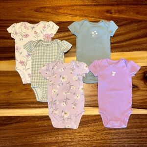 Floral and Solid Kids One Pieces Set 5-pack